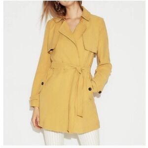 Express Mustard Yellow Drape Trench Coat Belted Lightweight Jacket Womens Medium